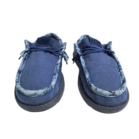 Hey Dude US Navy Camo Blue Wally Sox Mens Size 7 Military Slip On Shoes Sneakers - Picture 6 of 10